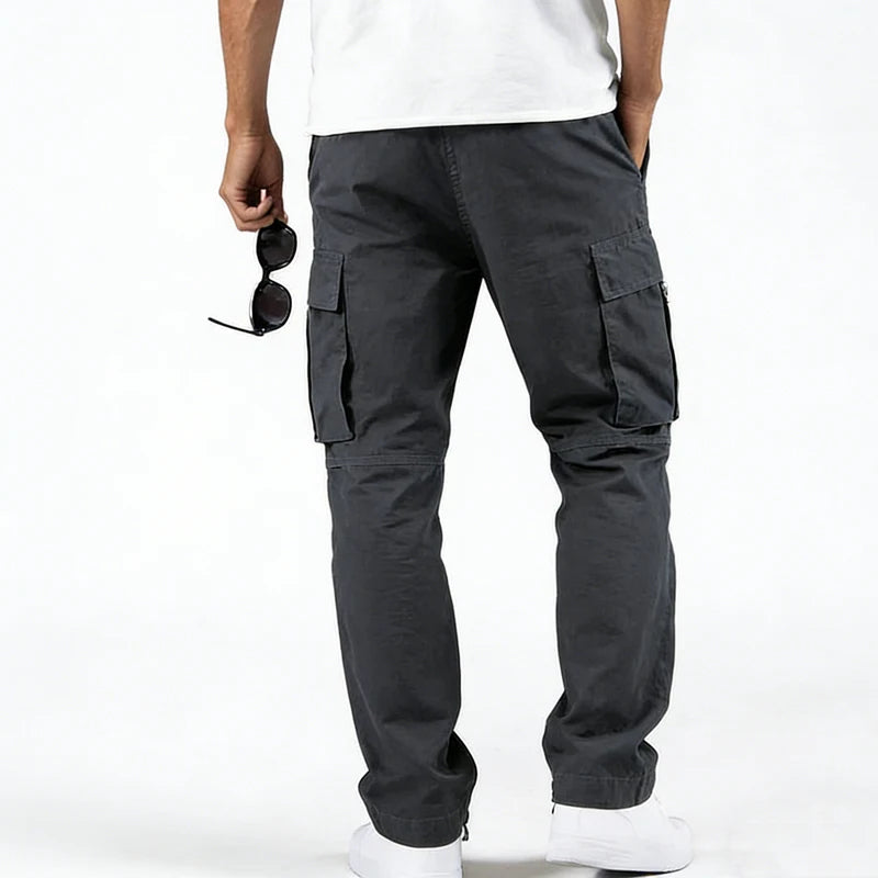 Men's Polyester Woven Cargo Pants Multi Pocket Straight Leg Drawstring Waist Outdoor Workwear Casual Durable Trousers