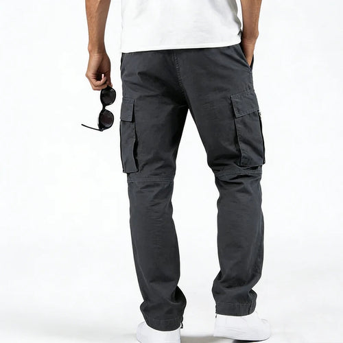 Men's Polyester Woven Cargo Pants Multi Pocket Straight Leg Drawstring Waist Outdoor Workwear Casual Durable Trousers