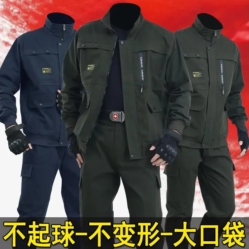 Men's workwear set, spring and autumn cotton protective clothing, welding suit, anti-scald and wear-resistant construction site